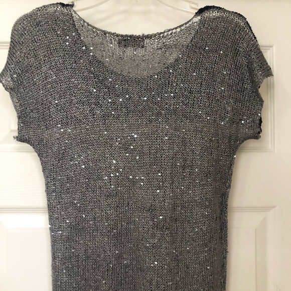 Lara Fabio Designer Scoop Neck Metallic Crochet Knit Sparkly Sweater Blouse - Picture 6 of 16